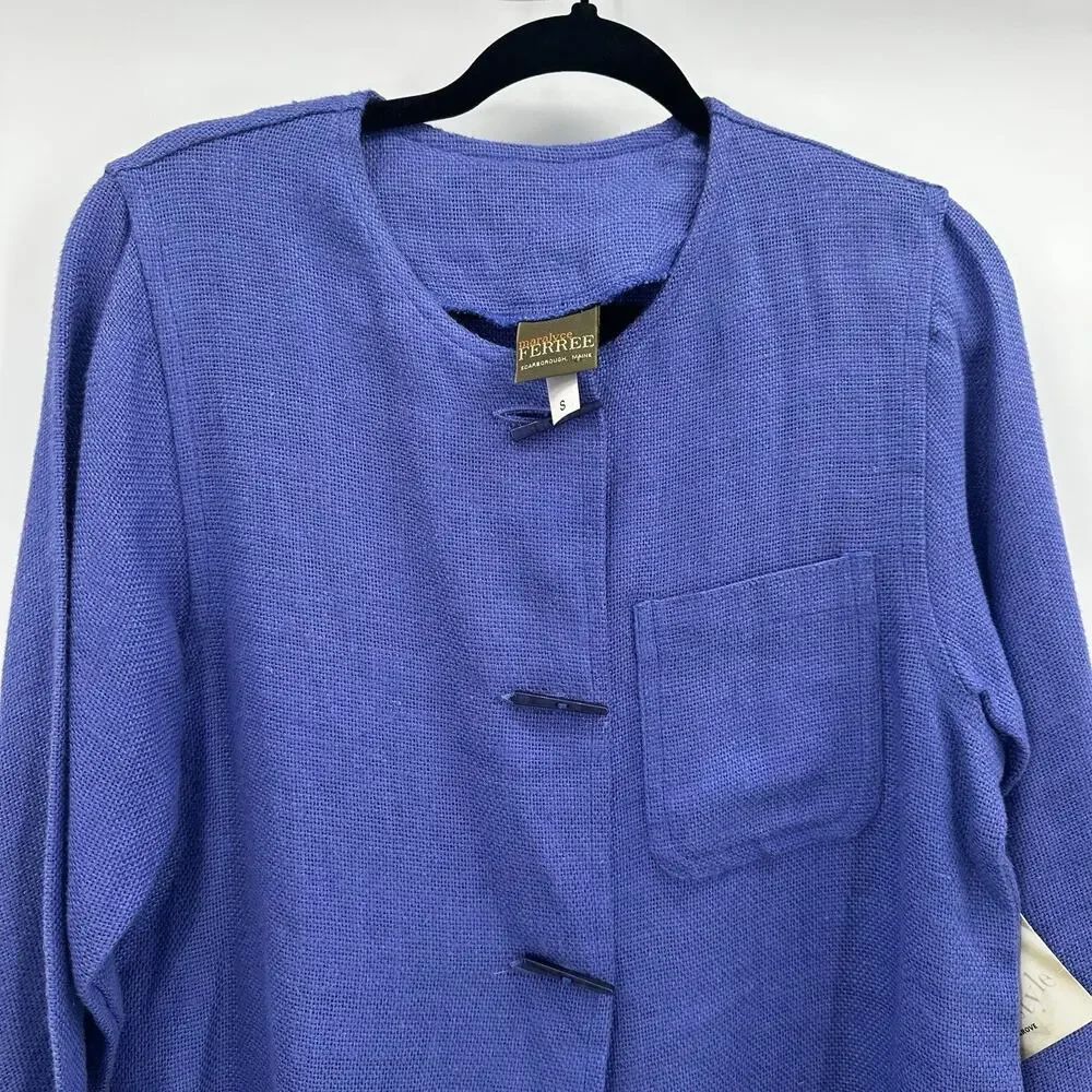 Maralyce Ferree Jacket Womens Small Purple Toggle Button Linen Boxy Lagenlook - Picture 2 of 10